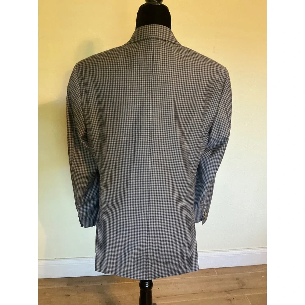 Hart Schaffner Marx Mens Blue Grey Check Sport Coat Blazer Made in USA 42R